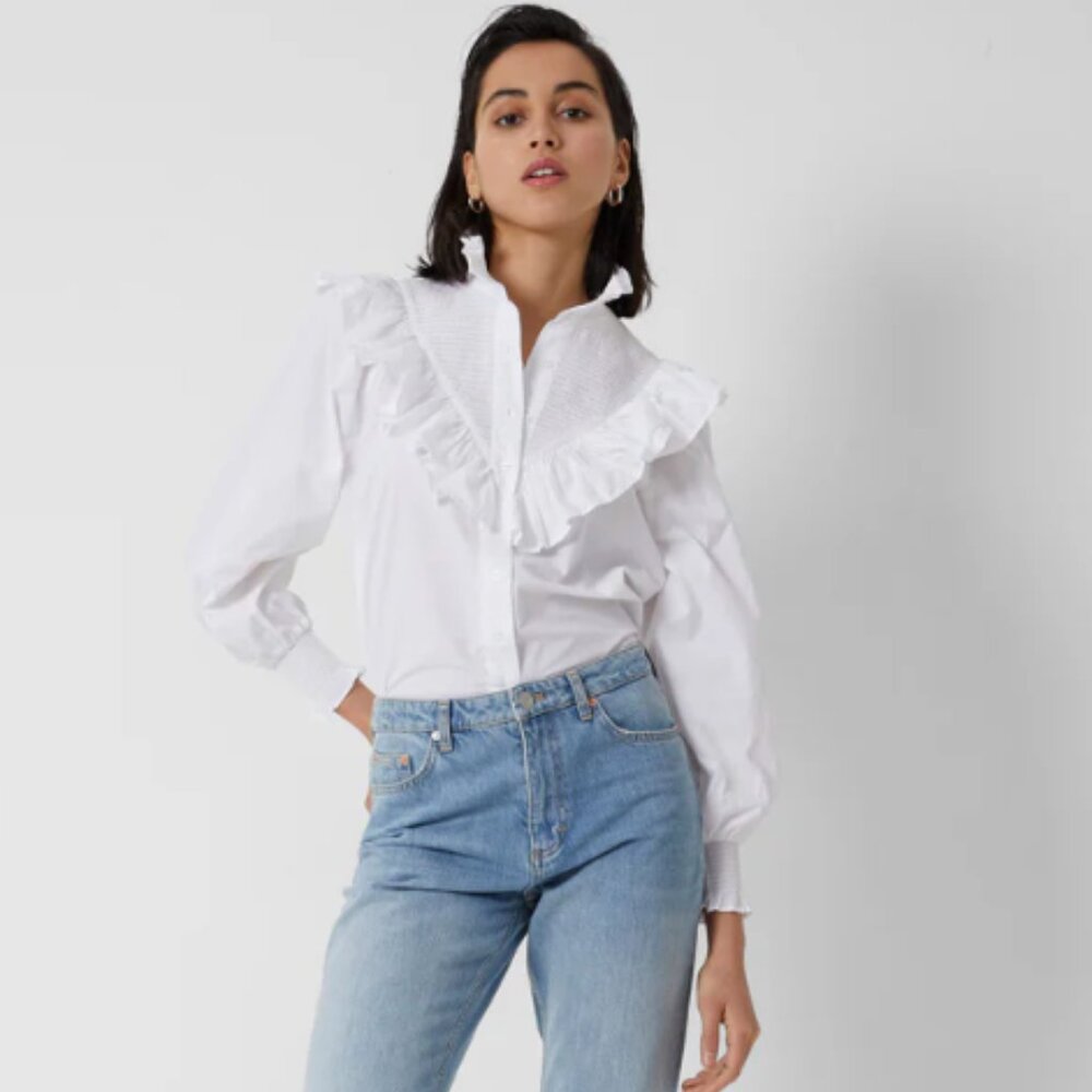 NWT French Connection Organic Cotton Rhodes Poplin Smock Top Blouse
